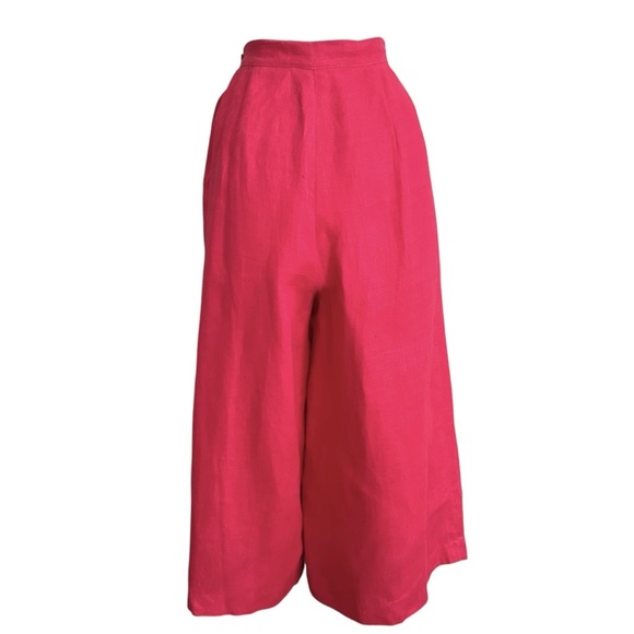 Vintage Lloyd Williams Hot Pink Pleated Linen Culottes Wide Leg Pants Resortwear - Picture 12 of 16